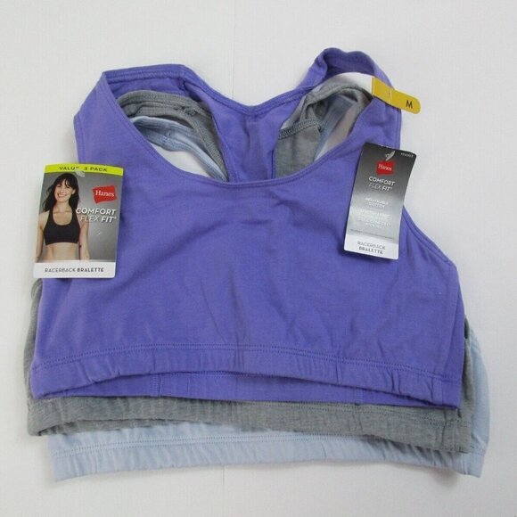 Lot of 3 Hanes Racerback Sports Bra Womens Medium Compression Flex Fit Wicking - Picture 7 of 7